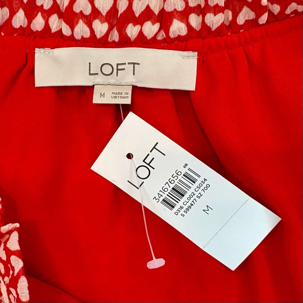 ❤️ NWT LOFT Red & White Heart Print Boho Dress - Long Sleeve ❤️ - Picture 6 of 7